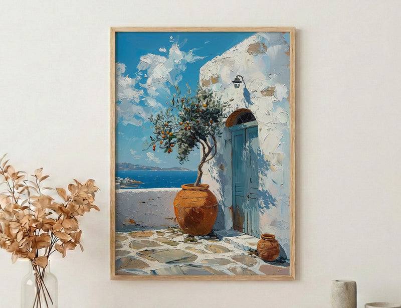Portugal Wall Art, Azulejo Tile Print, Lisbon Decor, Impasto Oil Painting, Blue and White, Pink Rose, Travel Poster