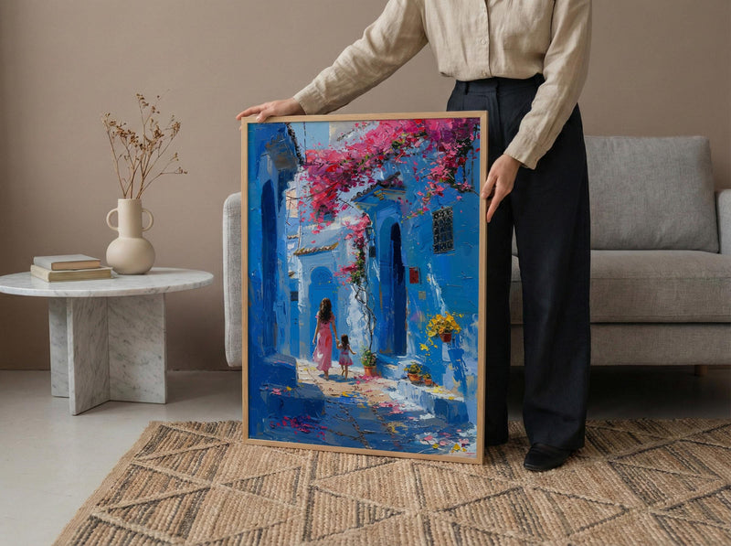 Chefchaouen Morocco Art Print, Mothers Day Gift From Daughter, Blue City Wall Art, Mother Daughter Poster, African Decor