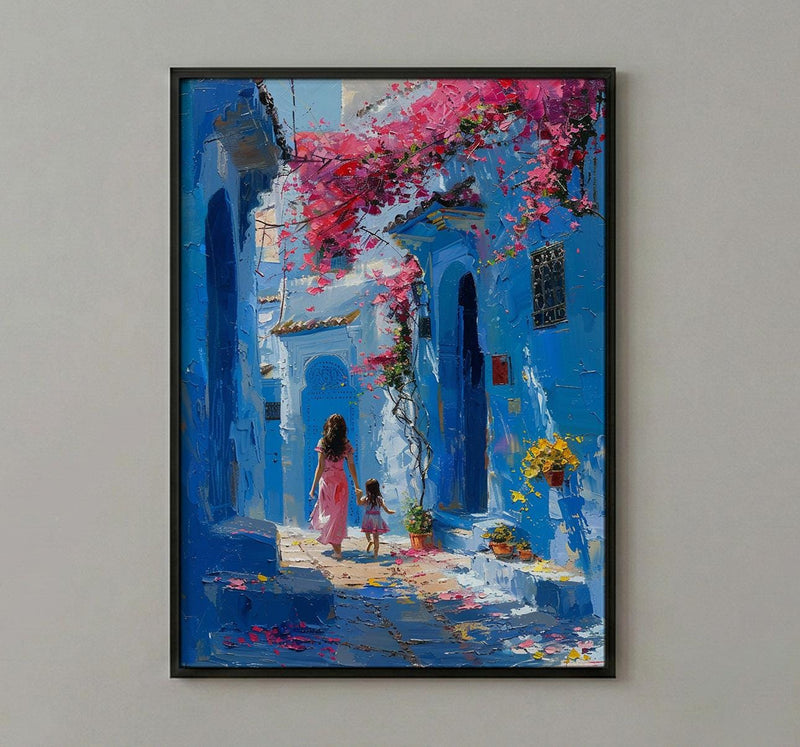 Chefchaouen Morocco Art Print, Mothers Day Gift From Daughter, Blue City Wall Art, Mother Daughter Poster, African Decor