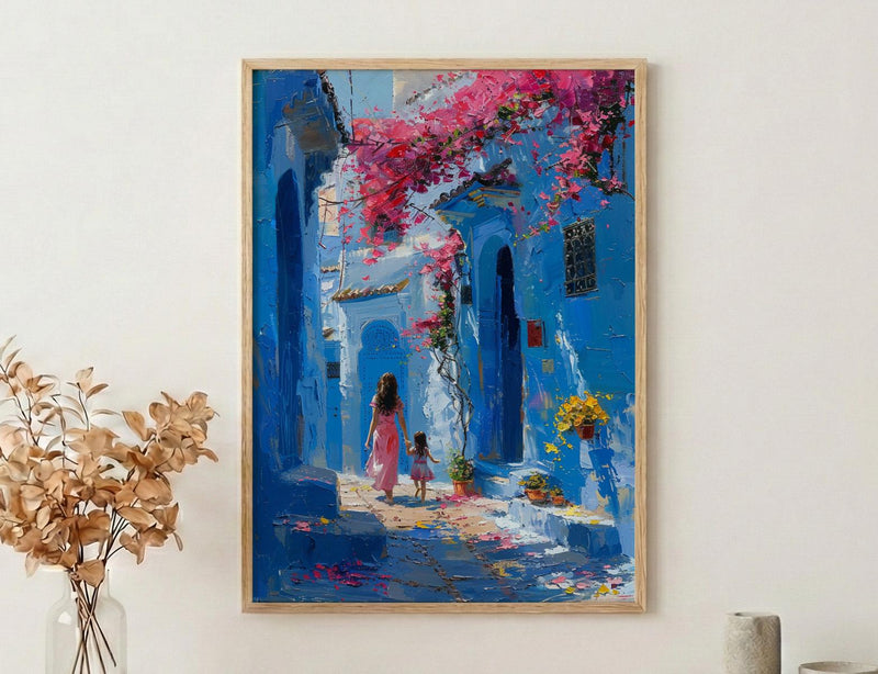 Chefchaouen Morocco Art Print, Mothers Day Gift From Daughter, Blue City Wall Art, Mother Daughter Poster, African Decor