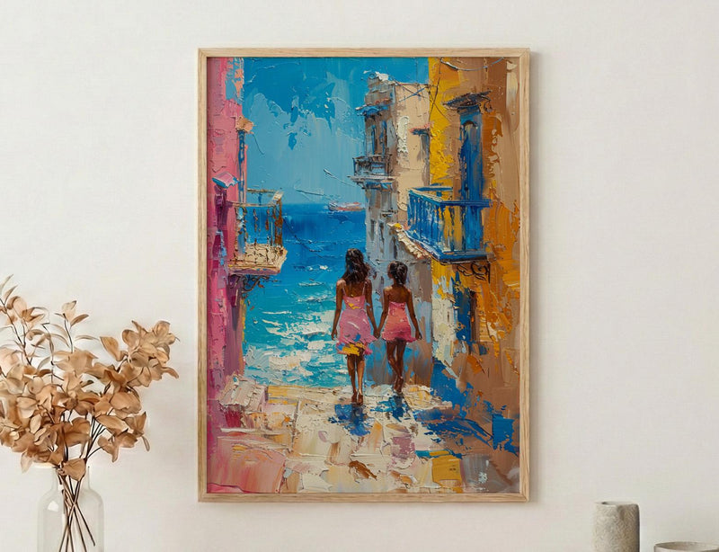 Senegal Saint Louis Art Print, Mothers Day Gift From Daughter, Colonial Street Wall Art, Mother Daughter Poster, African Decor