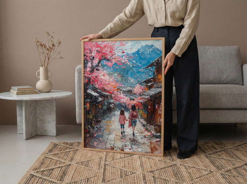 Kyoto Japan Art Print, Cherry Blossom Wall Art, Mothers Day Gift From Daughter, Mother Daughter Poster, Museum Quality Decor
