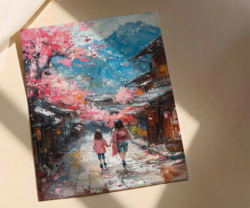 Kyoto Japan Art Print, Cherry Blossom Wall Art, Mothers Day Gift From Daughter, Mother Daughter Poster, Museum Quality Decor