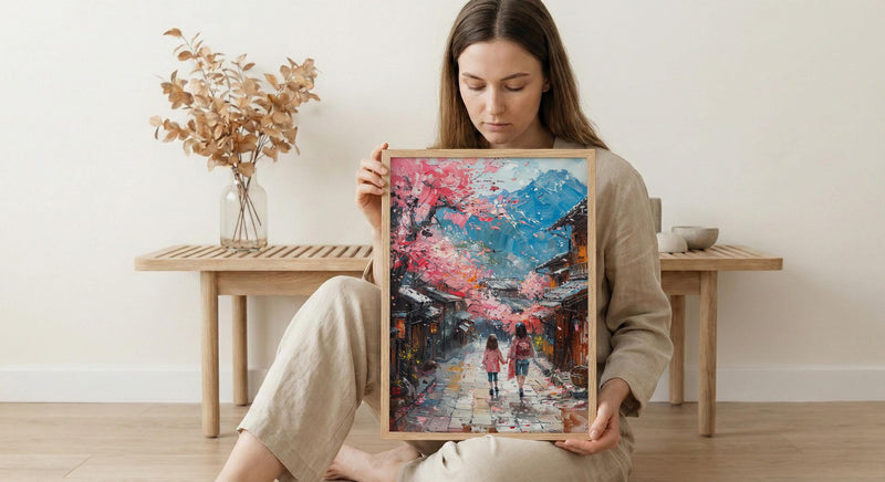 Kyoto Japan Art Print, Cherry Blossom Wall Art, Mothers Day Gift From Daughter, Mother Daughter Poster, Museum Quality Decor