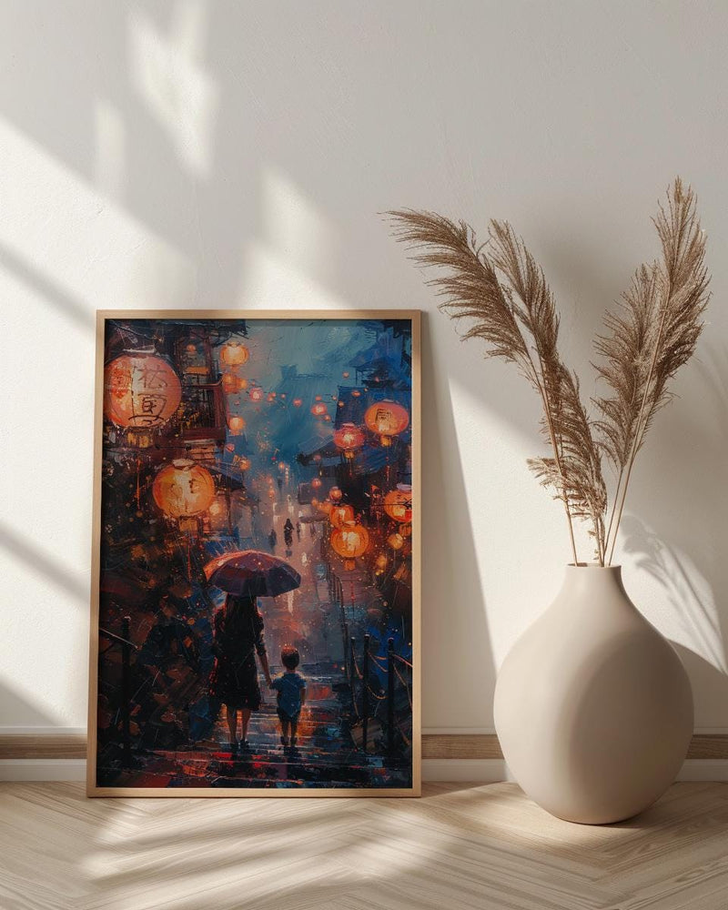 Taiwan Jiufen Art Print, Mothers Day Gift From Son, Mom And Son Poster, Museum Quality Asian Decor, Shipped Wall Art