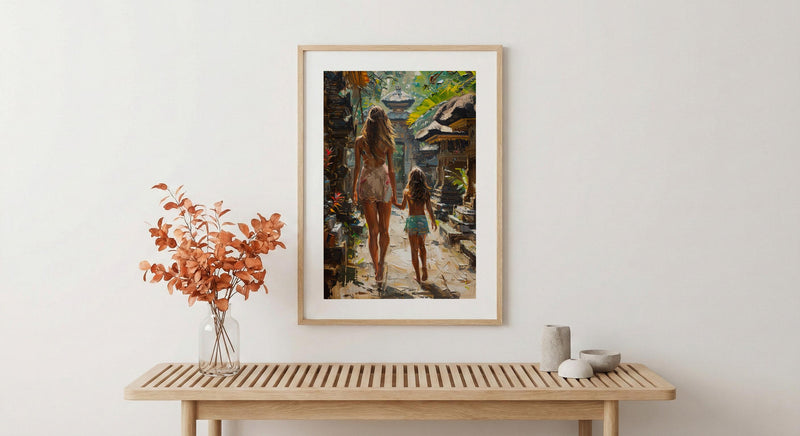Ubud Bali Art Print, Tropical Asian Wall Art, Mothers Day Gift From Daughter, Mother Daughter Poster, Museum Quality Decor