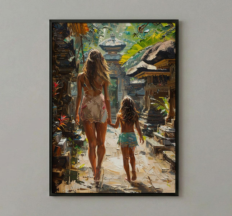 Ubud Bali Art Print, Tropical Asian Wall Art, Mothers Day Gift From Daughter, Mother Daughter Poster, Museum Quality Decor