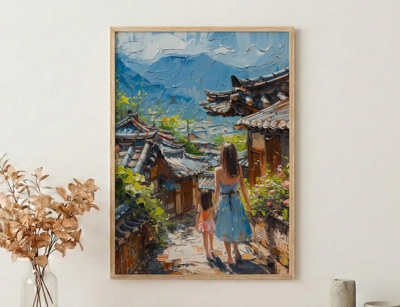 Seoul South Korea Print, Bukchon Hanok Wall Art, Mothers Day Gift From Daughter, Museum Quality Decor, Mother Daughter Poster