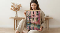 Venice Wall Art, Italy Canal Print, Pink Building, Impasto Oil Painting, Romantic Decor, Water Reflection, Gift