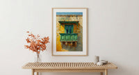 Malta Wall Art, Valletta Print, Traditional Balcony, Impasto Oil Painting, Green and Yellow, Historic Decor