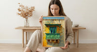 Malta Wall Art, Valletta Print, Traditional Balcony, Impasto Oil Painting, Green and Yellow, Historic Decor
