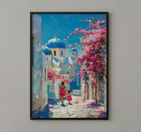 Santorini Greece Print, Mothers Day Gift From Daughter, Blue Dome Wall Art, Mother Daughter Poster, Shipped Wall Art