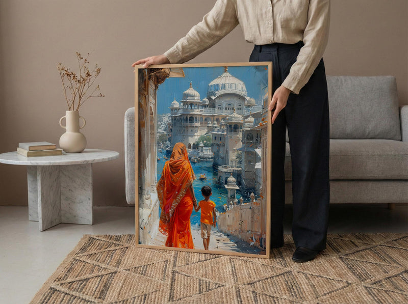 Udaipur India Print, White City Wall Art, Mothers Day Gift From Son, Mom And Son Poster, Museum Quality Decor