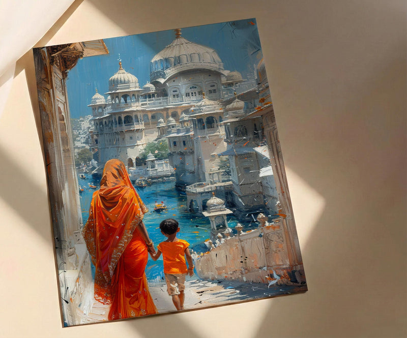 Udaipur India Print, White City Wall Art, Mothers Day Gift From Son, Mom And Son Poster, Museum Quality Decor