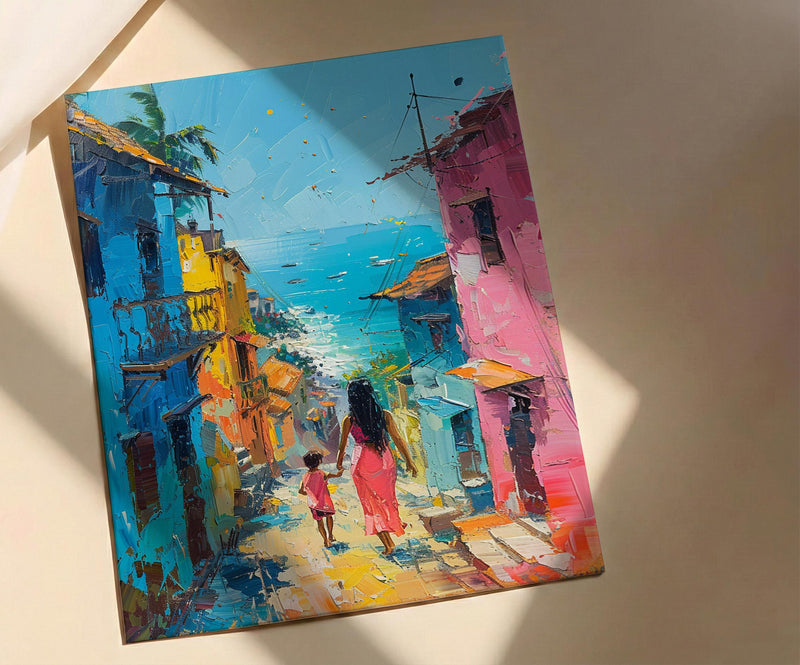 Goa India Art Print, Colorful Street Poster, Mothers Day Gift From Son, Mom And Son Wall Art, Museum Quality Decor