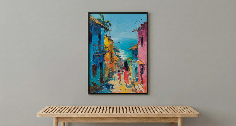 Goa India Art Print, Colorful Street Poster, Mothers Day Gift From Son, Mom And Son Wall Art, Museum Quality Decor