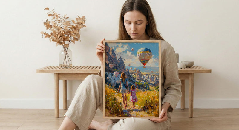 Cappadocia Turkey Art Print, Mothers Day Gift From Daughter, Hot Air Balloon Wall Art, Mother Daughter Poster, Shipped Wall Art
