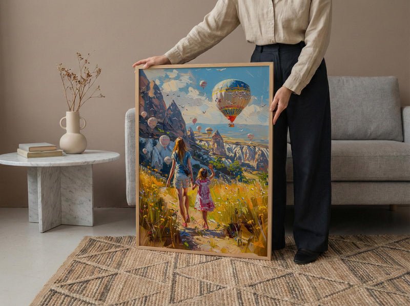 Cappadocia Turkey Art Print, Mothers Day Gift From Daughter, Hot Air Balloon Wall Art, Mother Daughter Poster, Shipped Wall Art