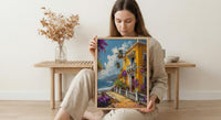 Pondicherry Wall Art, French India Print, Yellow Villa, Impasto Oil Painting, Bougainvillea, Colonial Style