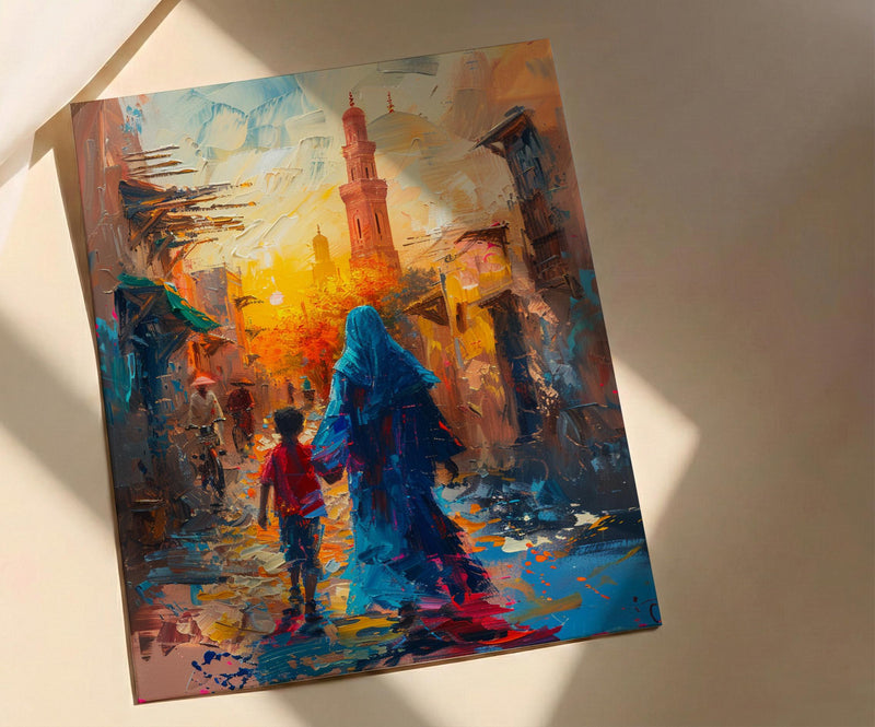 Dubai Al Fahidi Print, UAE Historic Wall Art, Mothers Day Gift From Son, Mom And Son Poster, Museum Quality Decor