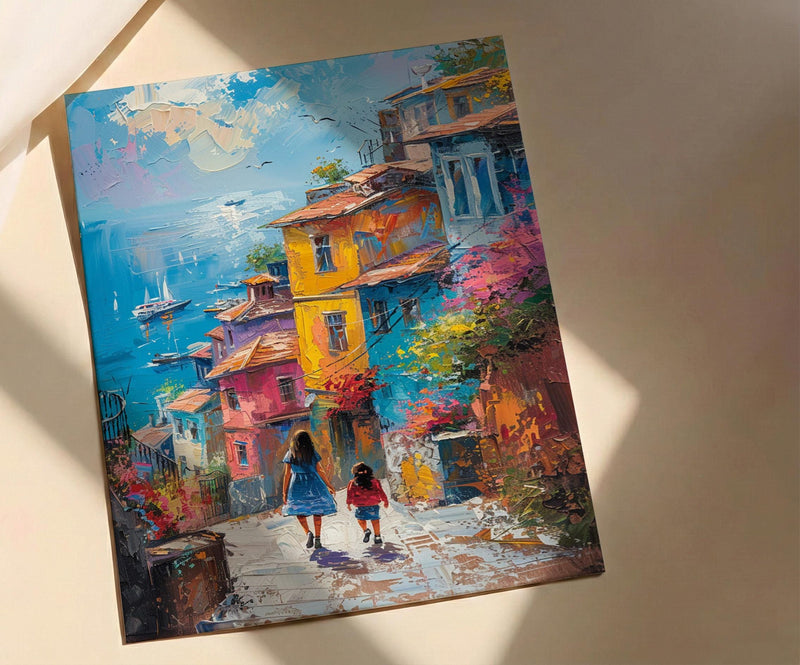 Istanbul Balat Print, Colorful House Wall Art, Mothers Day Gift From Daughter, Mother Daughter Poster, Shipped Wall Art