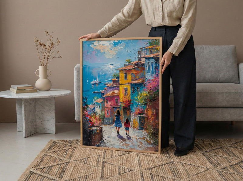 Istanbul Balat Print, Colorful House Wall Art, Mothers Day Gift From Daughter, Mother Daughter Poster, Shipped Wall Art