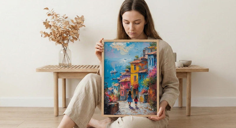 Istanbul Balat Print, Colorful House Wall Art, Mothers Day Gift From Daughter, Mother Daughter Poster, Shipped Wall Art