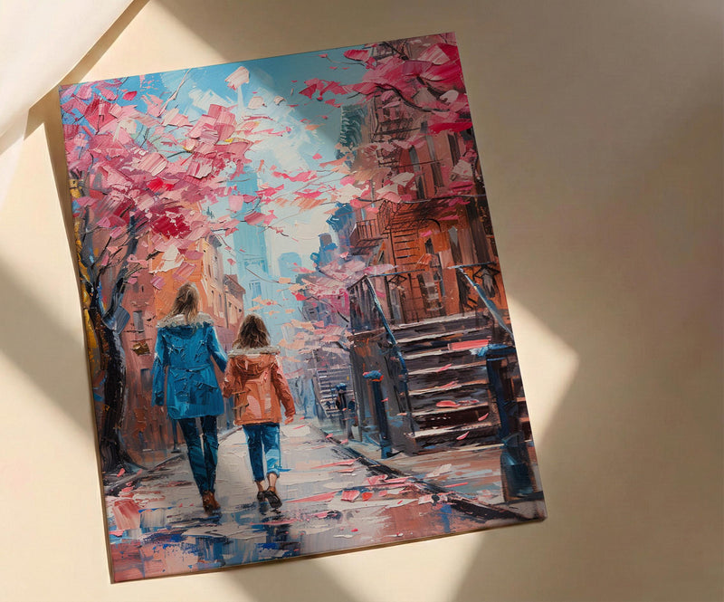 New York West Village Print, Mothers Day Gift From Daughter, NYC Brownstone Wall Art, Mother Daughter Poster, Shipped Wall Art