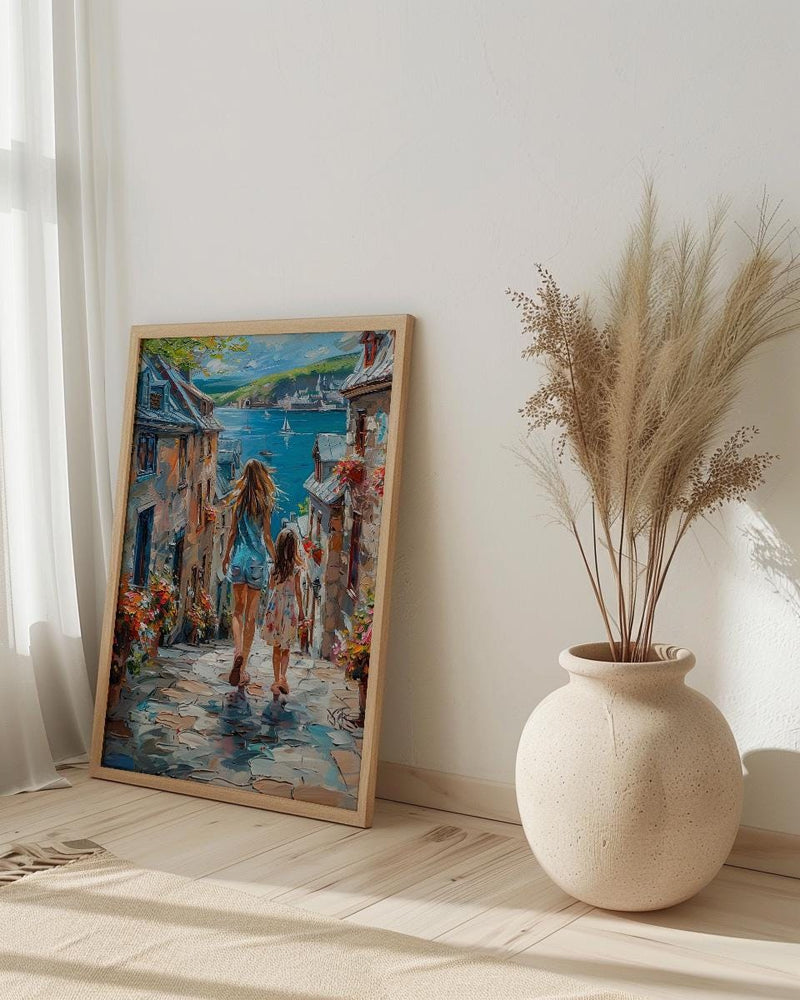 Quebec City Art Print, Petit Champlain Wall Decor, Mothers Day Gift From Daughter, Mother Daughter Poster, Shipped Wall Art
