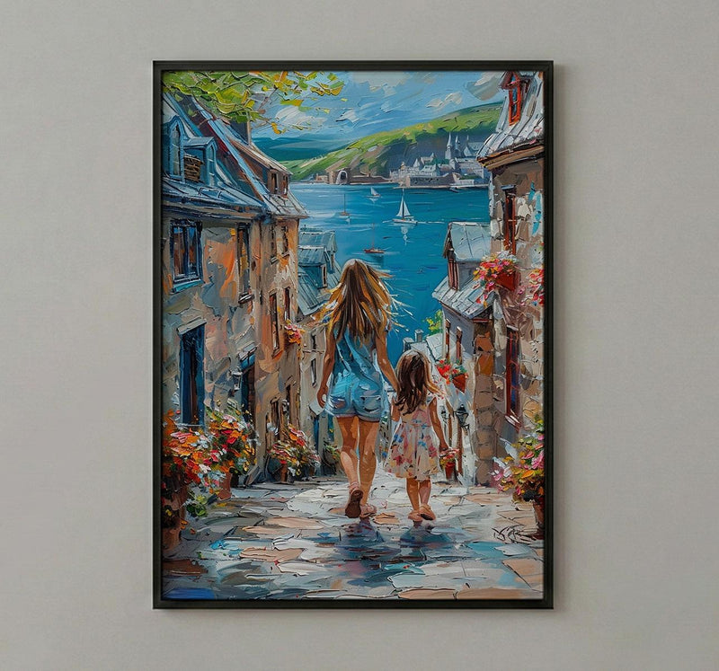 Quebec City Art Print, Petit Champlain Wall Decor, Mothers Day Gift From Daughter, Mother Daughter Poster, Shipped Wall Art