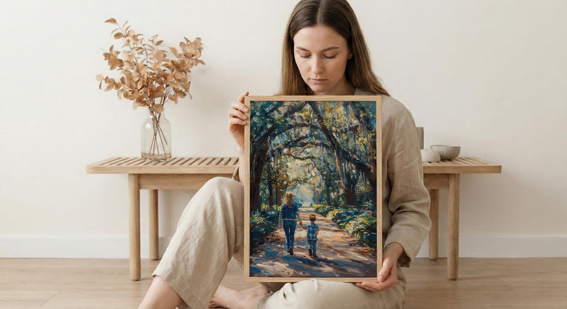 Savannah Forsyth Park Print, Southern Oak Tree Wall Art, Mothers Day Gift From Son, Mom And Son Poster, Museum Quality Decor