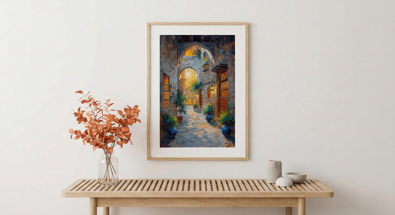 Dubai Wall Art, Old Town Print, Middle Eastern Decor, Impasto Oil Painting, Wind Tower, Golden Hour, Travel Gift