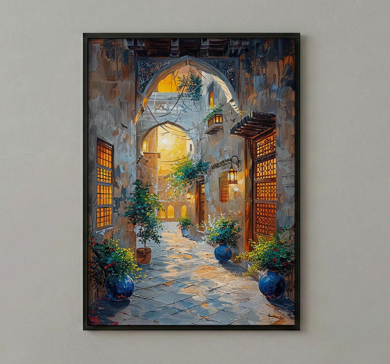 Dubai Wall Art, Old Town Print, Middle Eastern Decor, Impasto Oil Painting, Wind Tower, Golden Hour, Travel Gift