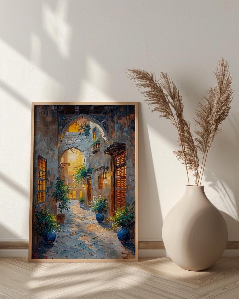 Dubai Wall Art, Old Town Print, Middle Eastern Decor, Impasto Oil Painting, Wind Tower, Golden Hour, Travel Gift