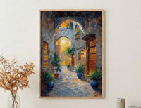 Dubai Wall Art, Old Town Print, Middle Eastern Decor, Impasto Oil Painting, Wind Tower, Golden Hour, Travel Gift