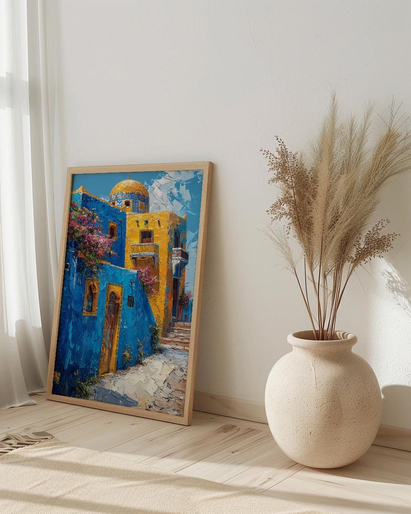 Egypt Wall Art, Nubian House Print, Colorful Aswan, Impasto Oil Painting, Geometric Pattern, African Boho