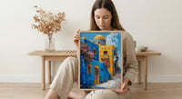 Egypt Wall Art, Nubian House Print, Colorful Aswan, Impasto Oil Painting, Geometric Pattern, African Boho