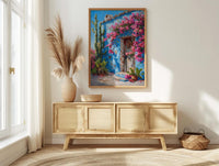 Mexico Wall Art, Blue House Print, Cobalt Blue Decor, Impasto Oil Painting, Cactus Garden, Latin Home Decor, Travel Gift