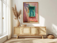 Havana Cuba Wall Art, Pink Wall Decor, Turquoise Window, Impasto Oil Painting, Pastel Tropical Print, Caribbean Vibe