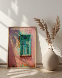 Havana Cuba Wall Art, Pink Wall Decor, Turquoise Window, Impasto Oil Painting, Pastel Tropical Print, Caribbean Vibe