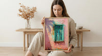 Havana Cuba Wall Art, Pink Wall Decor, Turquoise Window, Impasto Oil Painting, Pastel Tropical Print, Caribbean Vibe