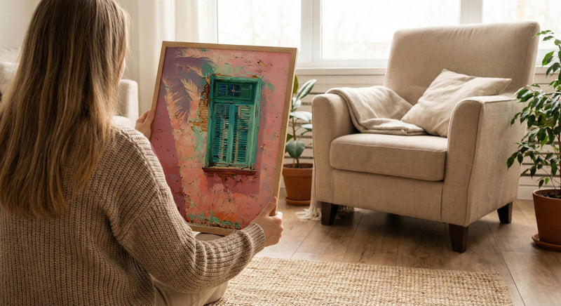 Havana Cuba Wall Art, Pink Wall Decor, Turquoise Window, Impasto Oil Painting, Pastel Tropical Print, Caribbean Vibe