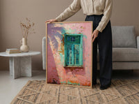 Havana Cuba Wall Art, Pink Wall Decor, Turquoise Window, Impasto Oil Painting, Pastel Tropical Print, Caribbean Vibe