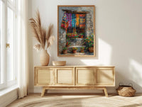 Guatemala Wall Art, Textile Pattern Print, Colorful Window, Impasto Oil Painting, Boho Cultural Art, Travel Gift