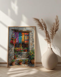 Guatemala Wall Art, Textile Pattern Print, Colorful Window, Impasto Oil Painting, Boho Cultural Art, Travel Gift