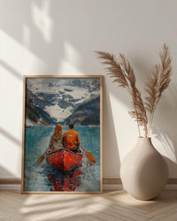 Canada Wall Art, Banff Lake Louise Print, Couple Canoe Painting, Turquoise Lake Landscape, Mountain Nature Decor
