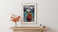 Canada Wall Art, Banff Lake Louise Print, Couple Canoe Painting, Turquoise Lake Landscape, Mountain Nature Decor