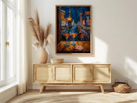 Las Vegas Wall Art, Open Window View, Neon Night City Print, Casino Bar Decor, Impasto Oil Painting
