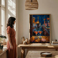 Las Vegas Wall Art, Open Window View, Neon Night City Print, Casino Bar Decor, Impasto Oil Painting