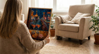Las Vegas Wall Art, Open Window View, Neon Night City Print, Casino Bar Decor, Impasto Oil Painting